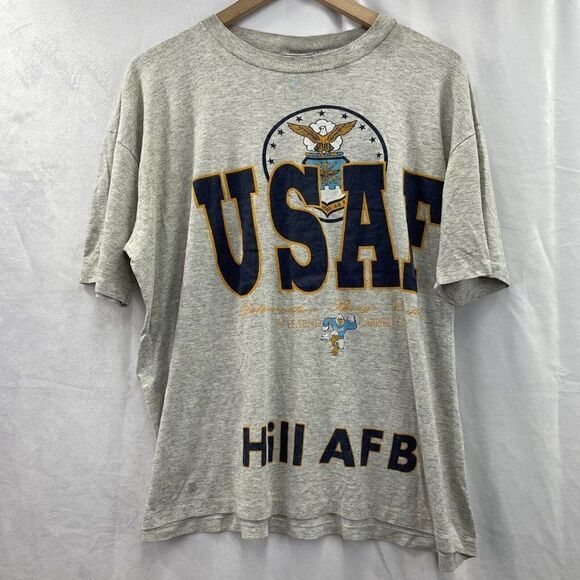 VTG Hill US Air Force Base Gray T-Shirt Size L Utah Single Stitched Distressed - Picture 2 of 10